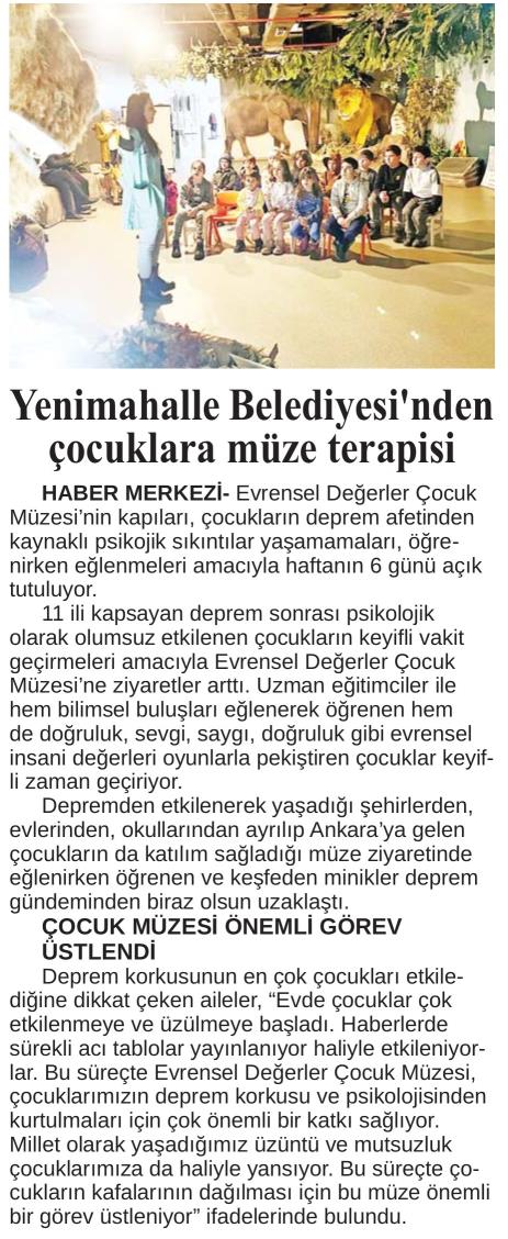YENİMAHALLE BELEDİYESİ'NDEN ÇOCUKLARA MÜZE TERAPİSİ