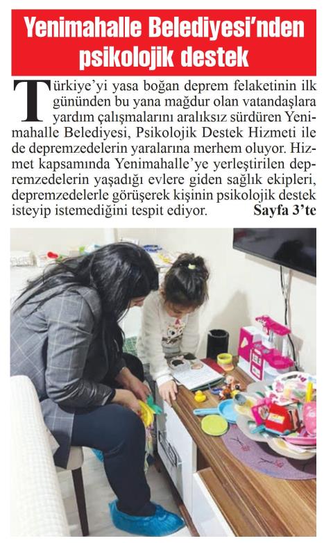 YENİMAHALLE BELEDİYESİNDEN PSİKOLOJİK DESTEK
