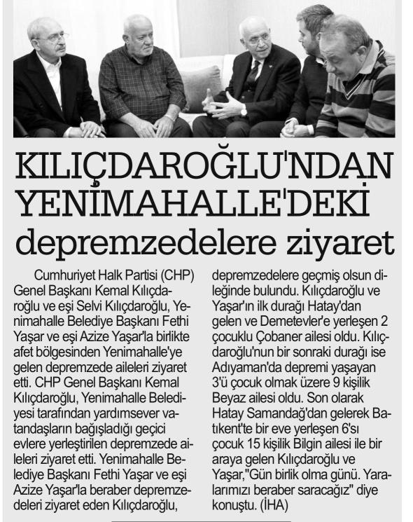 KILIÇDAROĞLU'NDAN YENİMAHALLE'DEKİ DEPREMZEDELERE ZİYARET