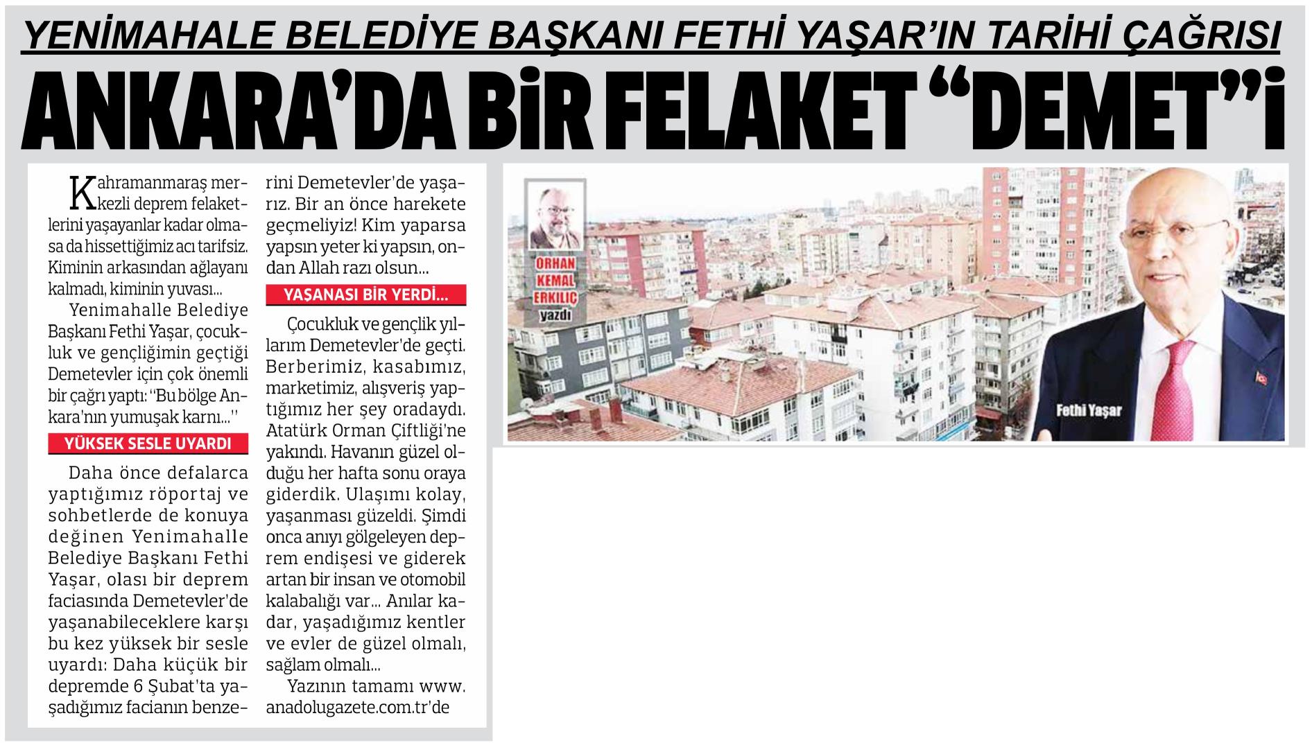 ANKARA'DA BİR FELAKET 