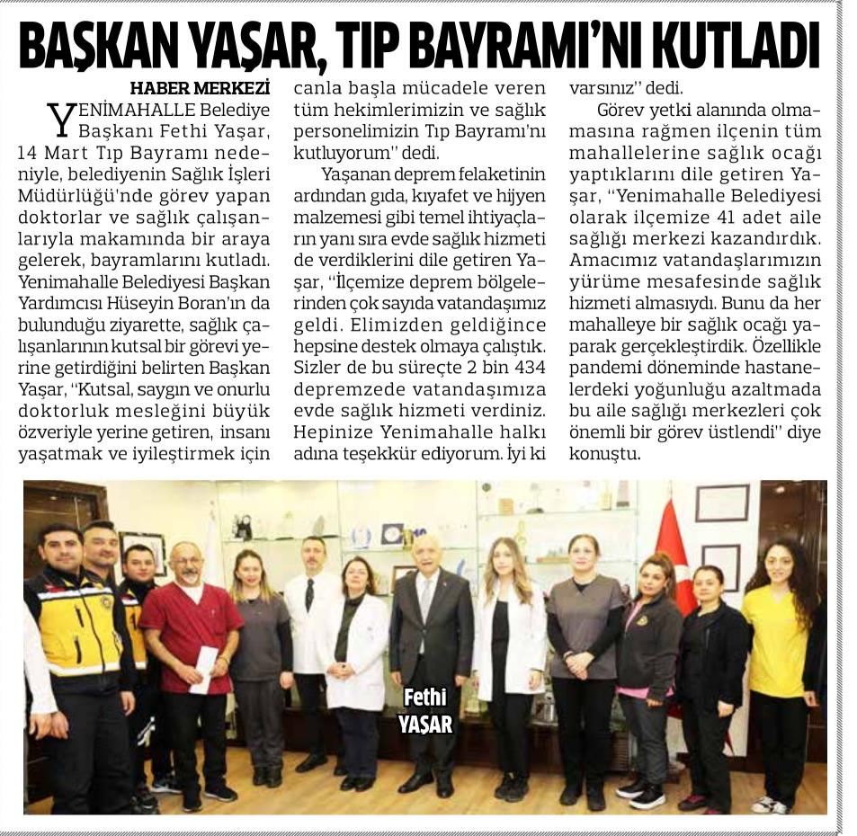 BAŞKAN YAŞAR, TIP BAYRAMI'NI KUTLADI