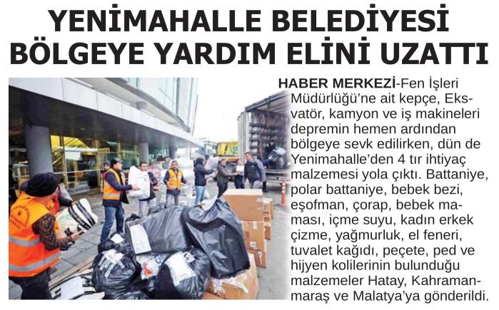 YENİMAHALLE BELEDİYESİ BÖLGEYE YARDIM ELİNİ UZATTI