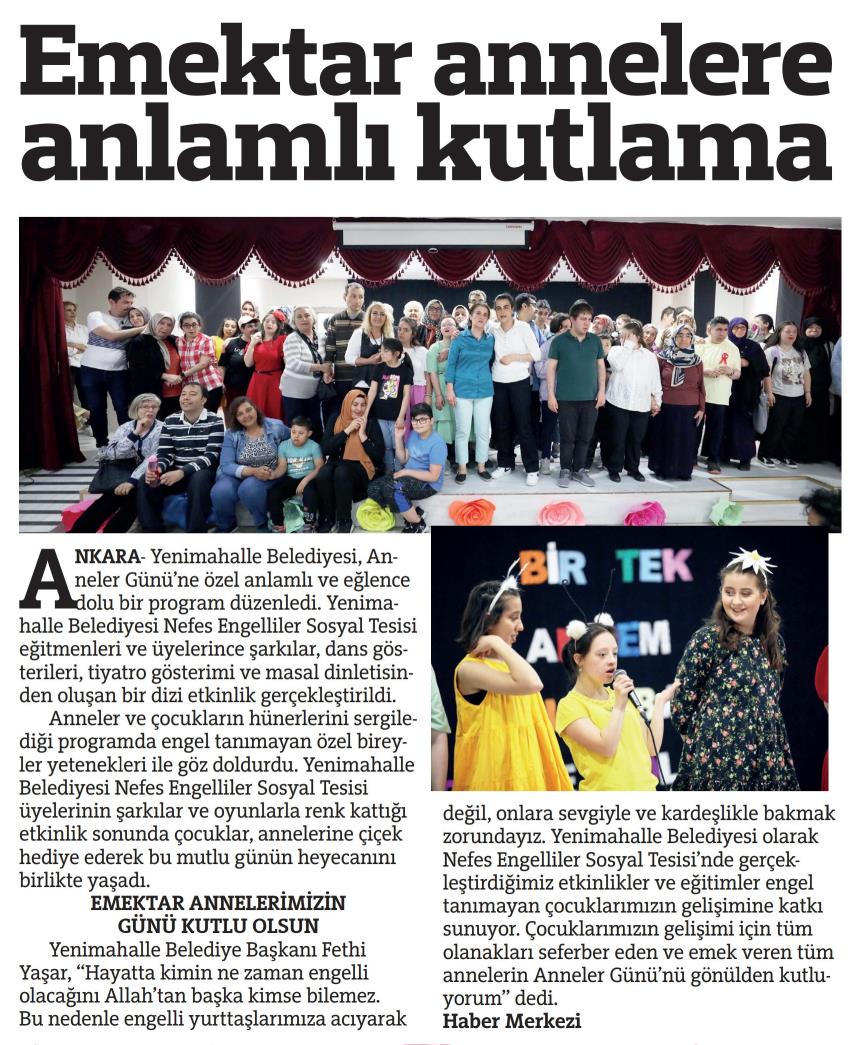 EMEKTAR ANNELERE ANLAMLI KUTLAMA