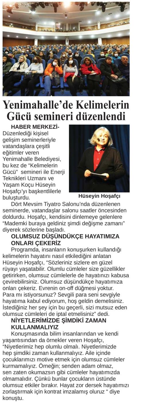 YENİMAHALLE'DE KELİMELERİN GÜCÜ SEMİNERİ DÜZENLENDİ